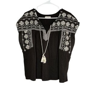 Lucky Brand Women's Gray Boho Peasant Top Size XL